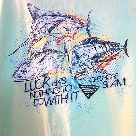 Mens shirt Columbia lime green fishing pic back short sleeve PFG tee shirt. XXL - Picture 5 of 9